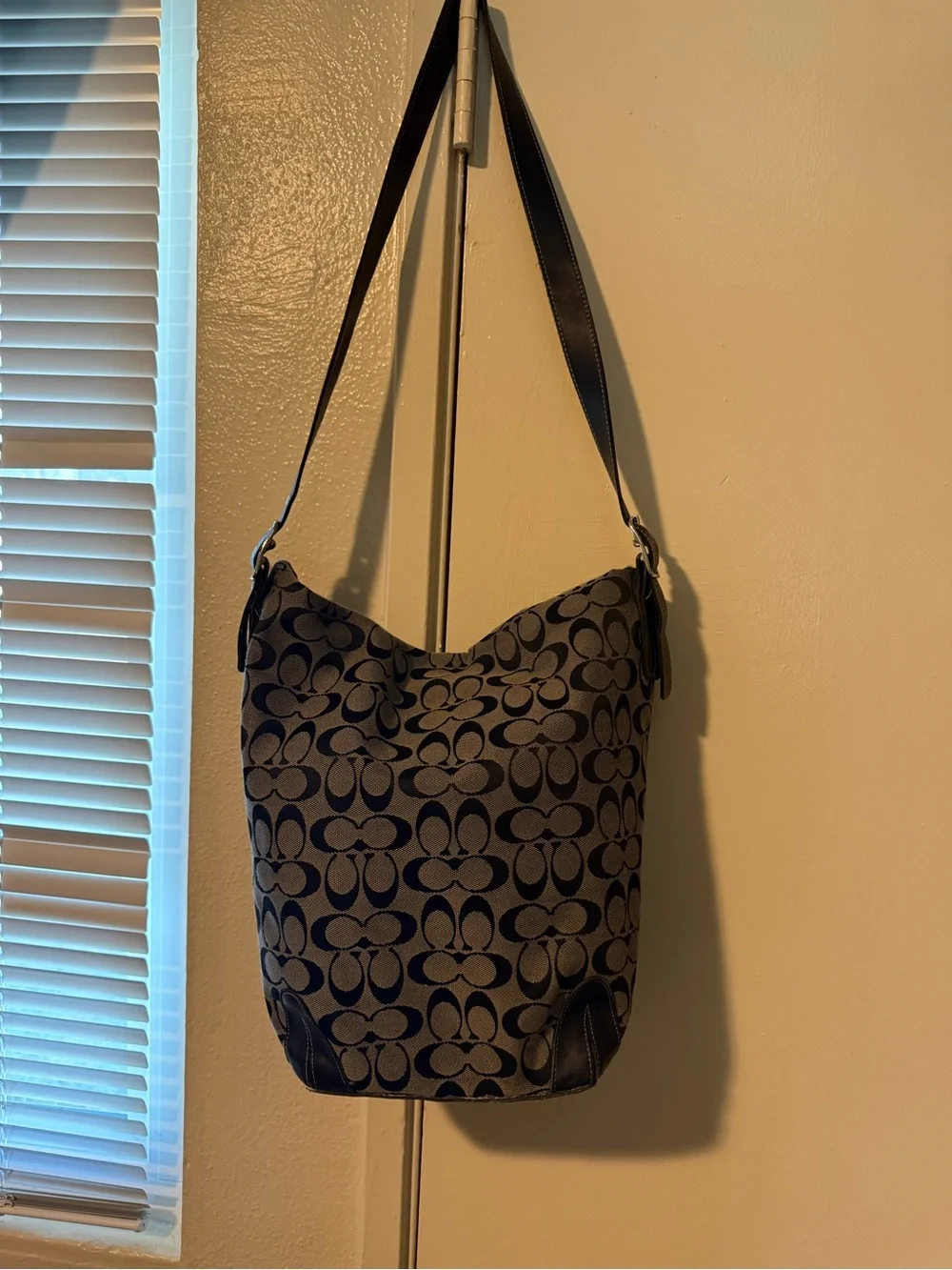 Coach Monogram Jacquard Hobo Bag in Charcoal and Black